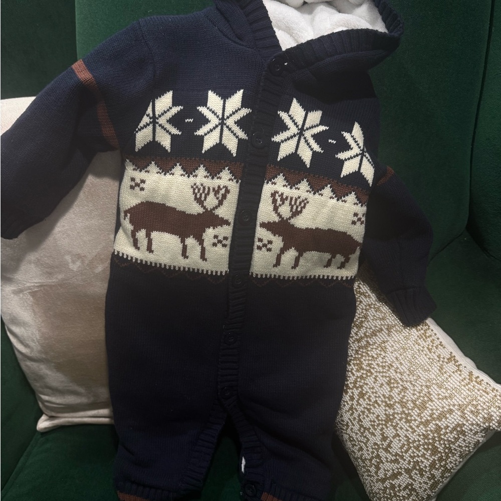 Navy Blue Reindeer Knit Bodysuit - Picture 2 of 4